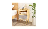 Slickblue Nightstand with Collapsible Drawer and 2-Tier Storage for Functional and Space-Saving Organization