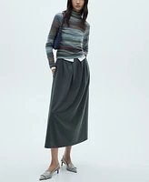Mango Women's Stand Collar Striped Sweater