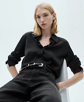 Mango Women's Satin Finish Flowy Shirt