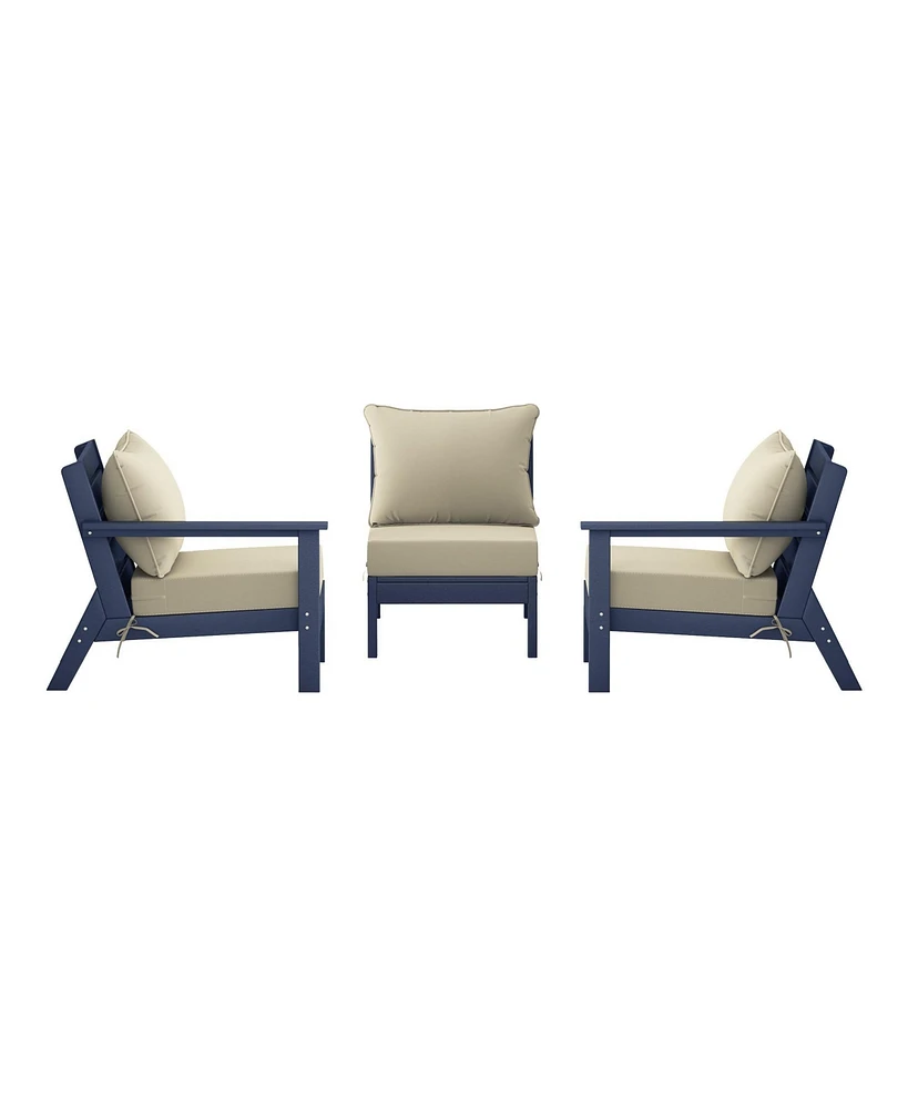WestinTrends Outdoor Patio Hdpe Navy Blue Sectional Sofa with Cushions