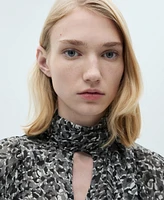 Mango Women's Collar and Bow Detail Leopard-Print Blouse