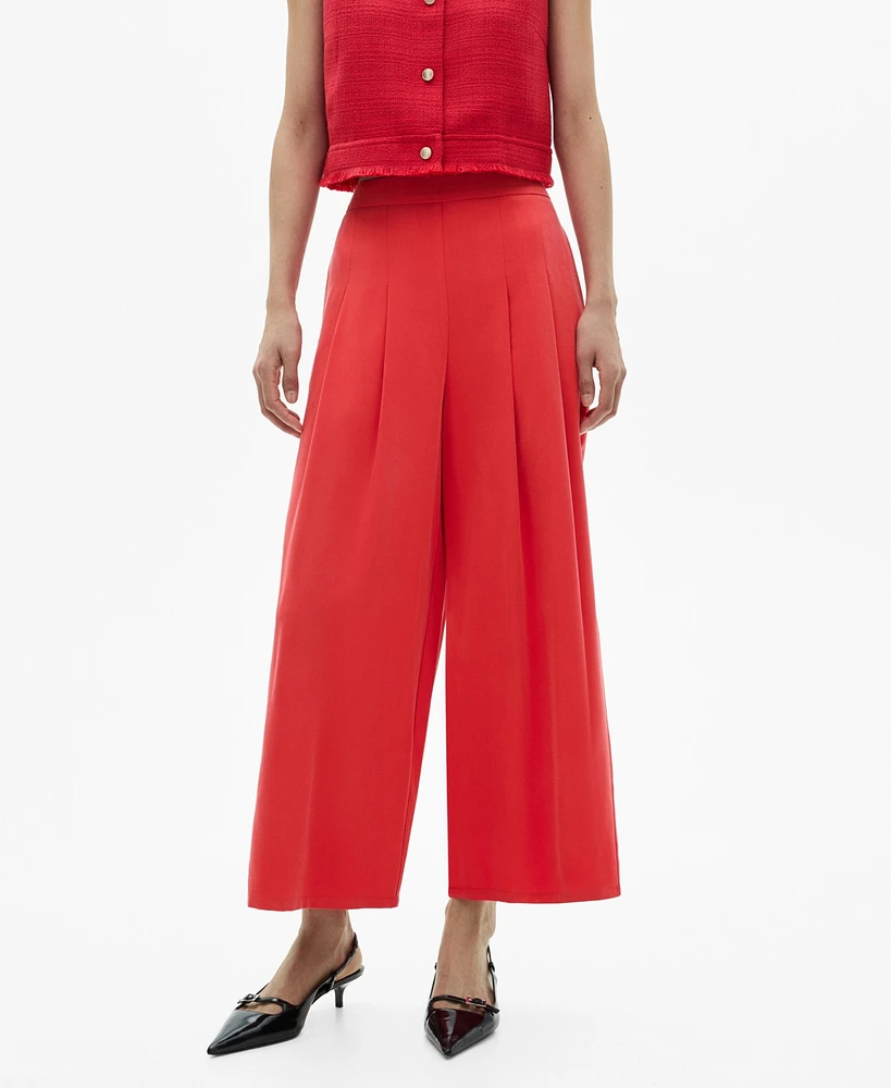 Mango Women's Wide Leg Pleated Pants