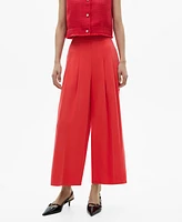 Mango Women's Wide Leg Pleated Pants