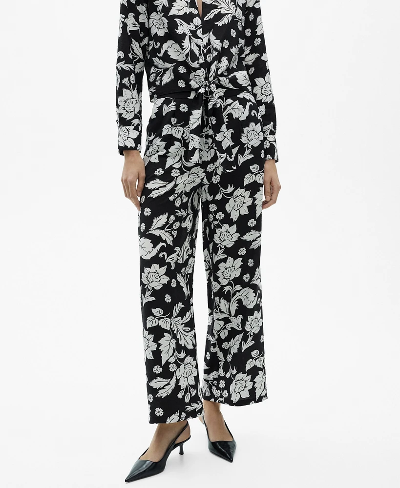 Mango Women's Floral Print Straight Pants