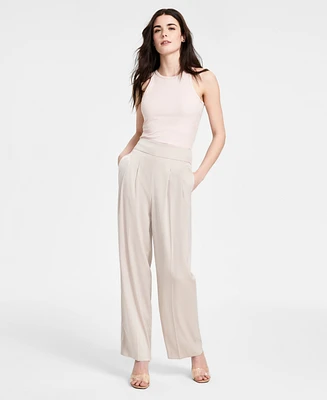 Bar Iii Women's High-Rise Wide-Leg Satin Pants, Exclusively at Macy's