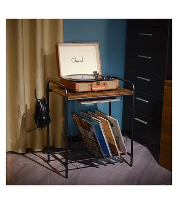 Slickblue Vintage Record Player Stand with Storage – Industrial Retro Design for Stylish Organization