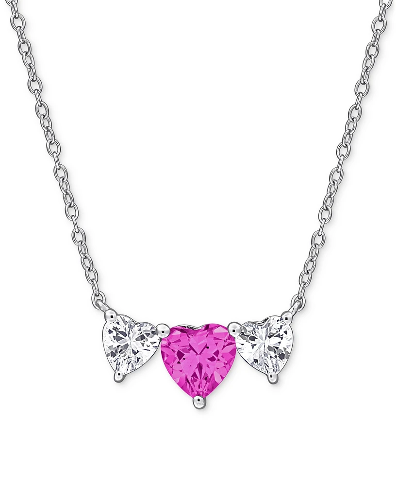 Lab-Created Pink Sapphire (1-1/2 ct. t.w.) & Lab-Created White Sapphire (1-1/10 ct. t.w.) Triple Heart 17" Pendant Necklace in Sterling Silver