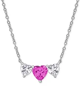 Lab-Created Pink Sapphire (1-1/2 ct. t.w.) & Lab-Created White Sapphire (1-1/10 ct. t.w.) Triple Heart 17" Pendant Necklace in Sterling Silver