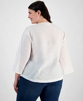 Charter Club Plus 100% Linen Pintucked Blouse, Exclusively at Macy's