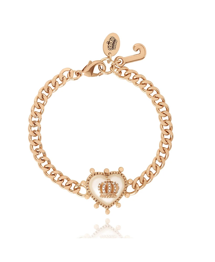 Juicy Couture Gold-Tone Chain Bracelet with Crown Heart Charm