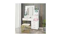 Slickblue Large Vanity Set with 9 Led Bulbs, Makeup Table with Cushioned Stool, 3 Storage Shelves & 4 Drawers