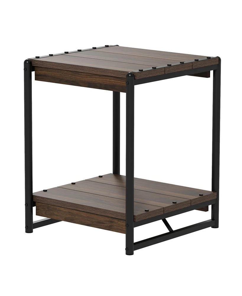 gaomon 20'' Square Modern Square End Table with 2 Tier Shelf- Metal Frame Bed Couch Sofa Side Table/Nightstand, Wood Bedroom Nightstand Furniture, Acc