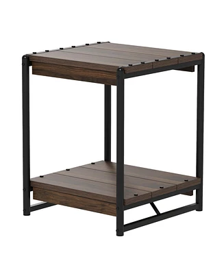 gaomon 20'' Square Modern Square End Table with 2 Tier Shelf- Metal Frame Bed Couch Sofa Side Table/Nightstand, Wood Bedroom Nightstand Furniture, Acc