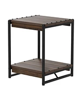 gaomon 20'' Square Modern Square End Table with 2 Tier Shelf- Metal Frame Bed Couch Sofa Side Table/Nightstand, Wood Bedroom Nightstand Furniture, Acc