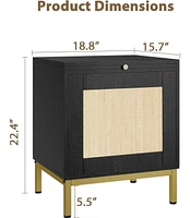gaomon Rattan End Table, Wood Nightstand Set of 2 Side Table with Storage Shelf for Entryway, Living Room, Bedroom