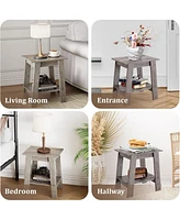 Side Table, Set of 2 Small Wooden End Table with 2-Layer Storage Shelves, Farmhouse Nightstand for Living Room, Bedroom, Office, Bathroom, Sofa Table