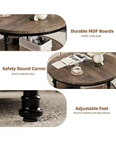 gaomon Coffee Table Round Center Table with Storage Shelf Wooden Circle Coffee Table with Sturdy Metal Legs Rustic 2-Tier Industrial Accent Center Tab