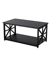 gaomon 2-Tier Center Table Living Room Coffee Table, The Coffee Table with Storage Shelf, Coffee Tables for Living Room with X-Shaped Sturdy Frame