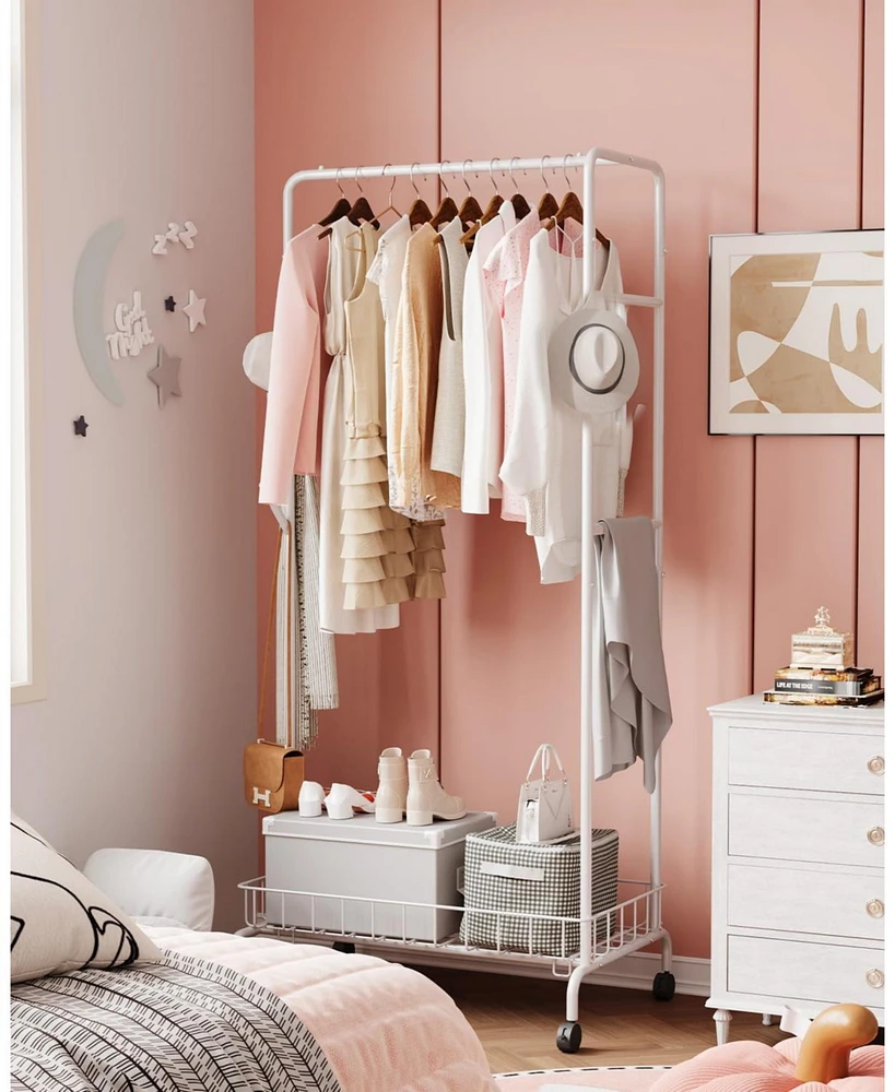 gaomon Garment Rack, Clothes Rack Standard Rod, Simple Rolling Metal Garment Rack