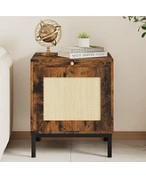 gaomon Rattan End Table, Wood Nightstand with Tray for Living Room