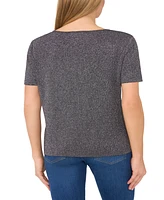 CeCe Women's Metallic Crewneck Short-Sleeve Sweater