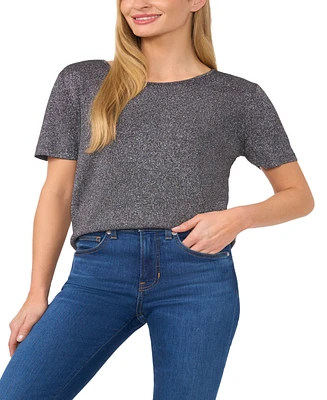 CeCe Women's Metallic Crewneck Short-Sleeve Sweater
