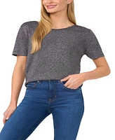 CeCe Women's Metallic Crewneck Short-Sleeve Sweater