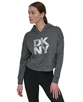 Dkny Women's Active Stacked Metallic-Logo Hooded Top