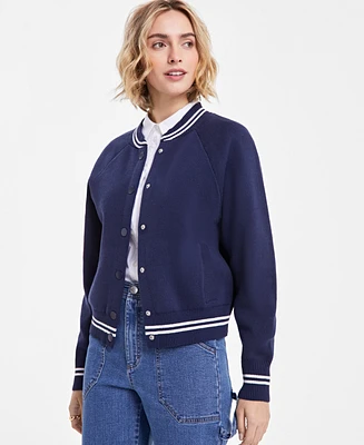 On 34th Women's Raglan-Sleeve Tipped Sweater Bomber, Exclusively at Macy's