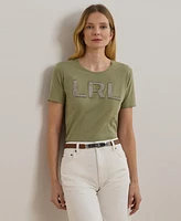 Lauren Ralph Women's Beaded-Logo Cotton Jersey Tee