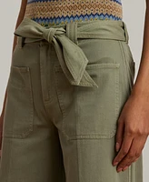Lauren Ralph Women's Pleated Cotton Twill Wide-Leg Cargo Pants, Regular & Petite