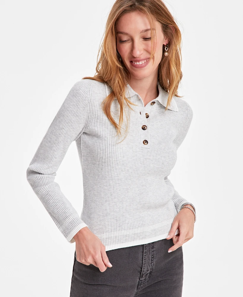 On 34th Women's Ribbed Tipped Polo Sweater, Exclusively at Macy's