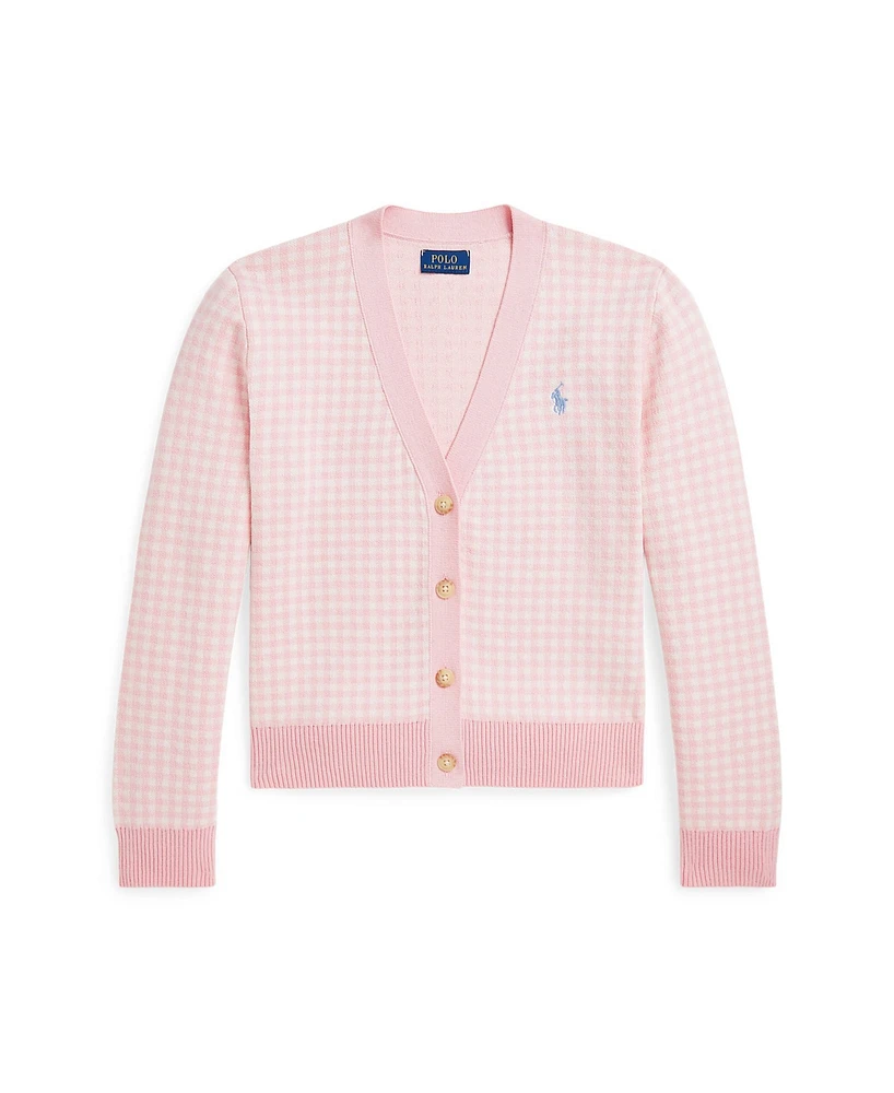 Polo Ralph Lauren Big Girls Gingham Cotton V-Neck Cardigan