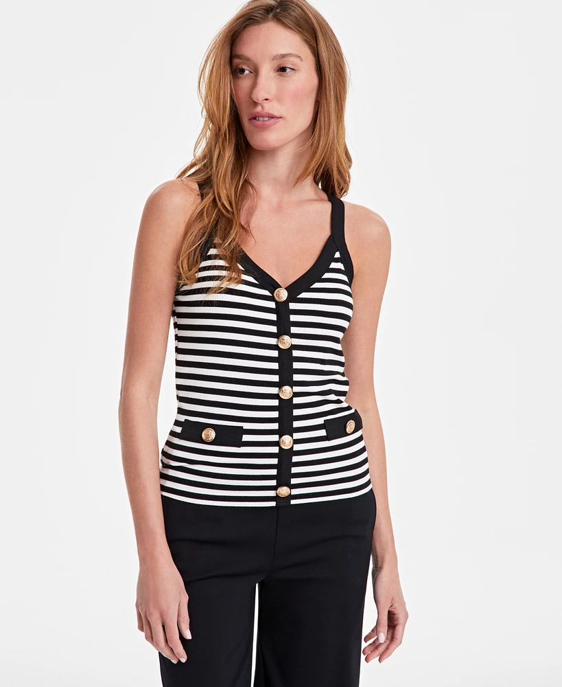 On 34th Women's Striped Knit Button Tank Top, Exclusively at Macy's