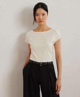 Lauren Ralph Lauren Womens Embroidered Jersey Tee P Xs Xxl