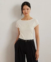 Lauren Ralph Lauren Womens Embroidered Jersey Tee P Xs Xxl