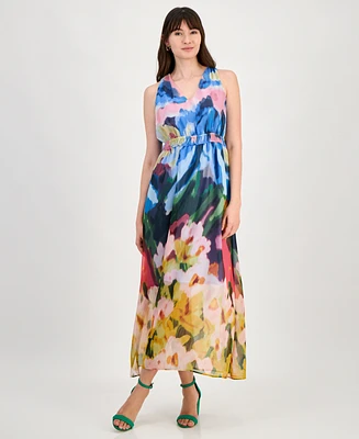 Anne Klein Women's Floral-Print Chiffon Maxi Dress