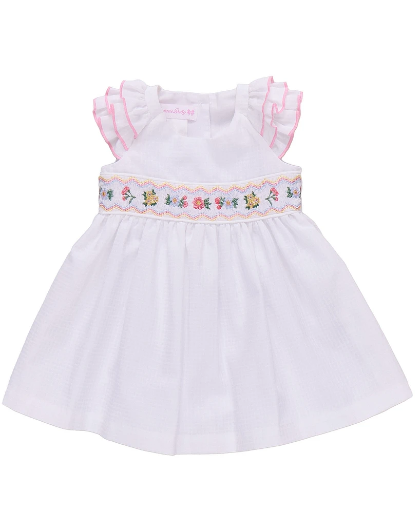 Bonnie Baby Girls Smocked Flutter Sleeved Woven Check Dress