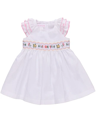 Bonnie Baby Girls Smocked Flutter Sleeved Woven Check Dress