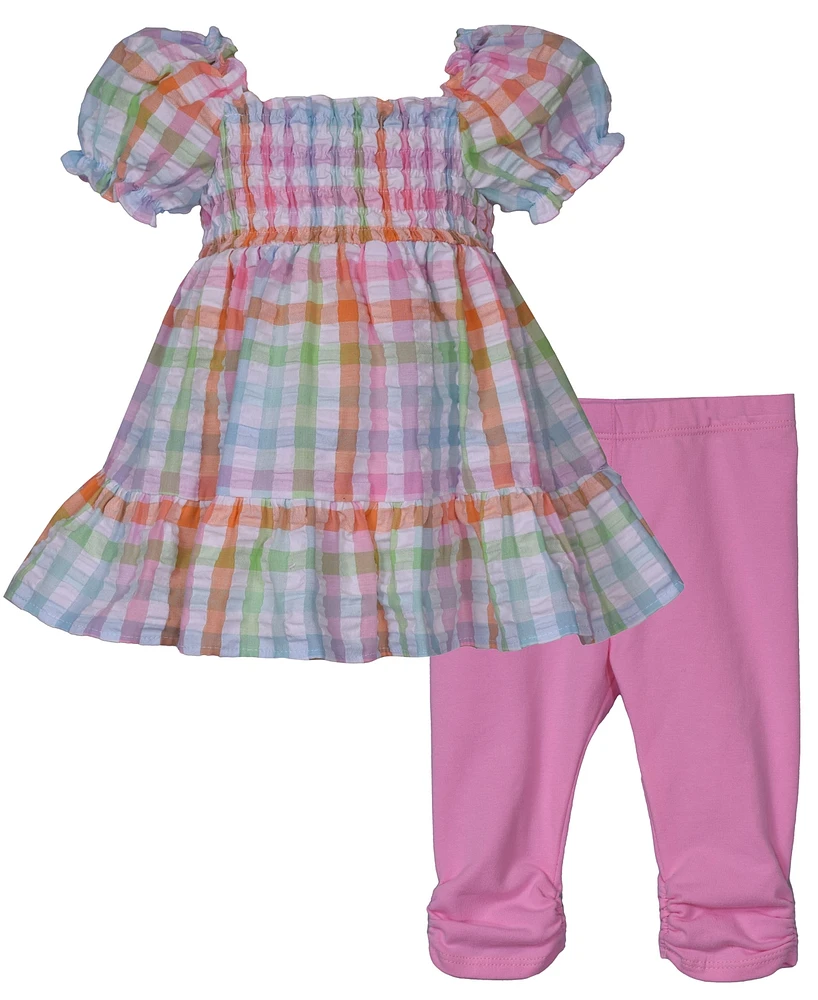 Bonnie Baby Girls 2-Piece Smocked Seersucker Top with Coordinating Legging