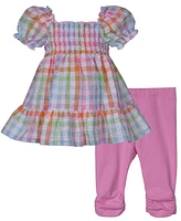 Bonnie Baby Girls 2-Piece Smocked Seersucker Top with Coordinating Legging