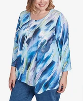 Alfred Dunner Plus Classic Diagonal Brushstroke Top with Necklace