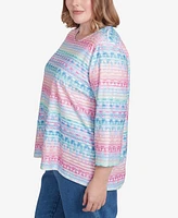 Alfred Dunner Plus Classic Geometric Crew Neck Top