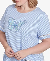 Alfred Dunner Plus Classic Striped Butterfly Short Sleeves Tee