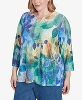 Alfred Dunner Plus Classic Watercolor Leaves Knit Top