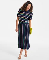 On 34th Women's Striped Pull-On Midi Sweater Skirt, Exclusively at Macy's