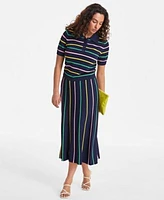 On 34th Womens Rib Stripe Polo Sweater Knit Midi Skirt Exclusively At Macys