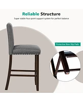 Gymax Set of 2 Bar Stools Linen Fabric Counter Height Chairs for Kitchen Island