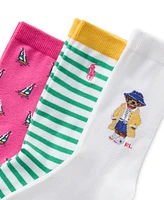 Polo Ralph Lauren Little & Big Girls Sailboat Bear Crew Socks, 3-Pack