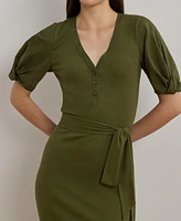 Lauren Ralph Lauren Women's Belted Rib-Knit Puff-Sleeve Dress
